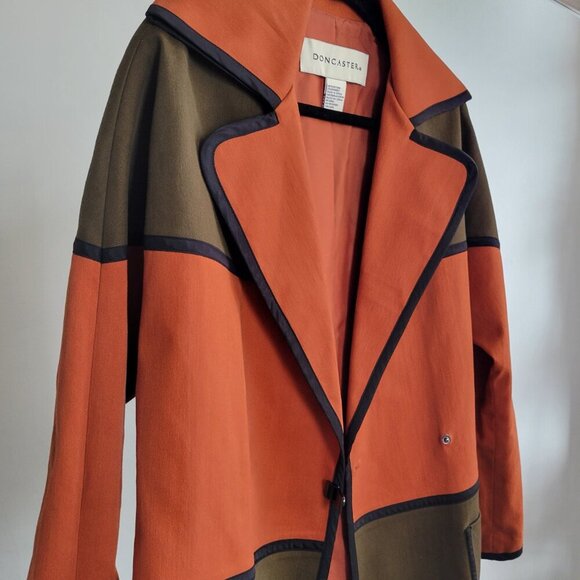 DON CASTER Woman’s Orange Colorblock Coat / Jacket (Size: Small) - Picture 4 of 16